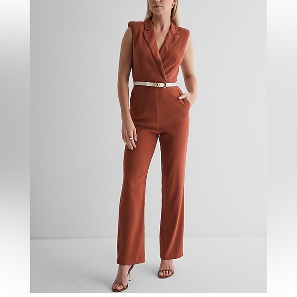 NWT EXPRESS Sleeveless Blazer Jumpsuit color Bullion size 8